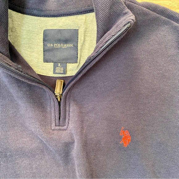 U.S. Polo Assn Men’s Large Quarter 1/4 Zip Flatback Pullover Classic Navy Blue - Picture 9 of 11